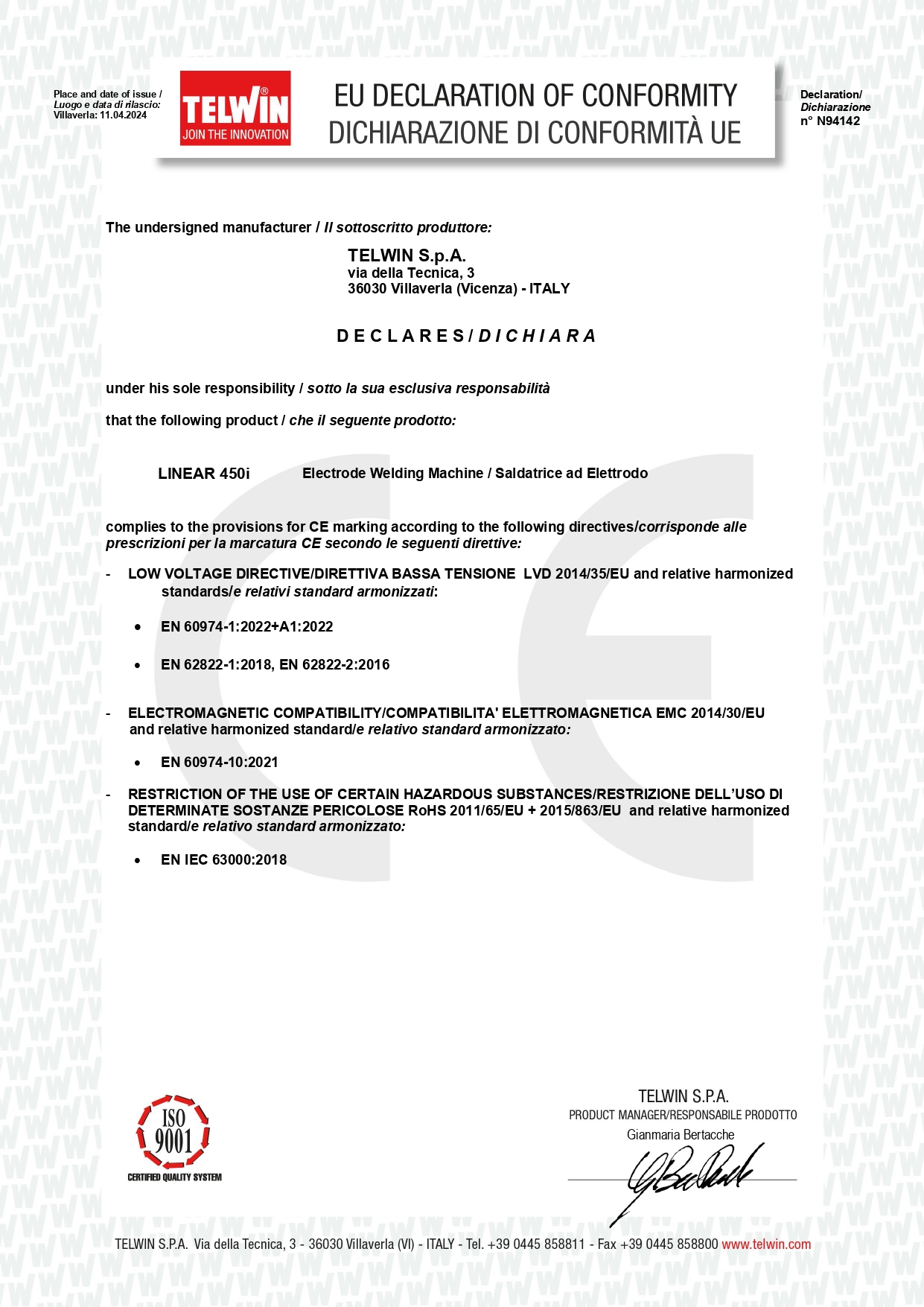 LINEAR 450i đạt tiêu chuẩn CE