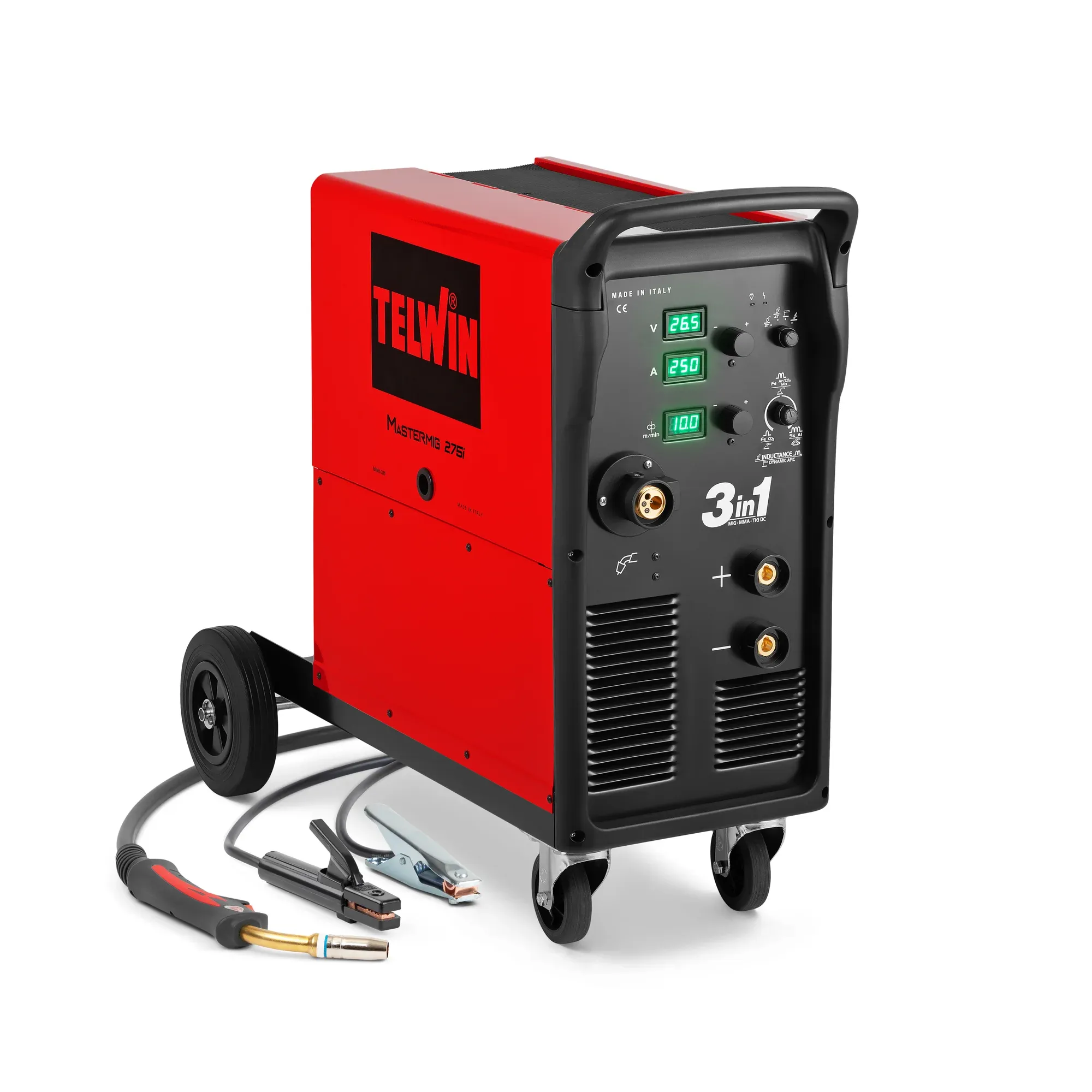Máy hàn MASTERMIG 275i + ACC. đa quy trình dạng xe đẩy, kèm mỏ MIG, kìm hàn và cáp mass