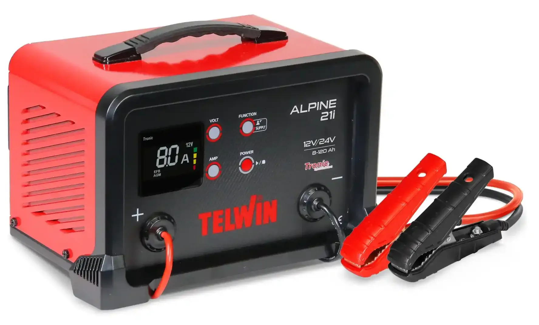 ALPINE 21i Thiết kế gọn nhẹ, tích hợp màn hình LCD cùng cáp và kẹp cực đi kèm sẵn sàng sử dụng