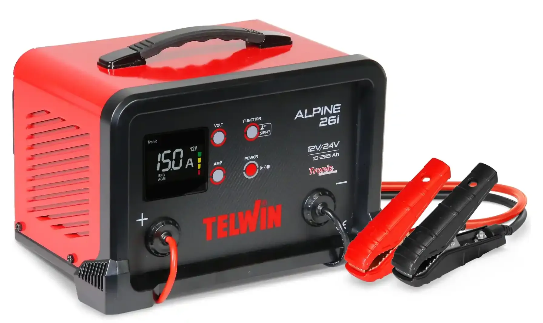 ALPINE 26i Thiết kế gọn nhẹ, tích hợp màn hình LCD cùng cáp và kẹp cực đi kèm sẵn sàng sử dụng