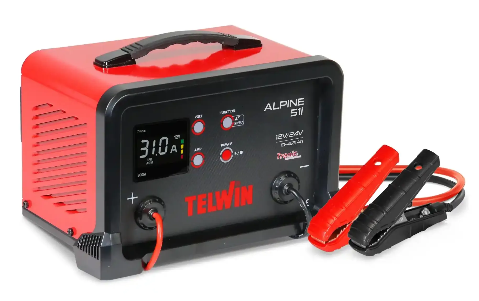 Thiết kế ALPINE 51i gọn nhẹ, tích hợp màn hình LCD cùng cáp và kẹp cực đi kèm sẵn sàng sử dụng